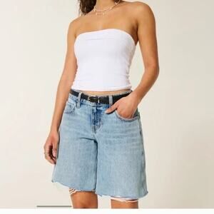 Hollister Low Rise Denim Fray Baggy Jort Short Medium Wash Women's Size W25 NWT